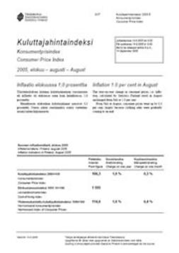 Kulutuksen ja asumisen hinnat, Tilastokeskus - Kuluttajahintaindeksi 2005, elokuu, ebook