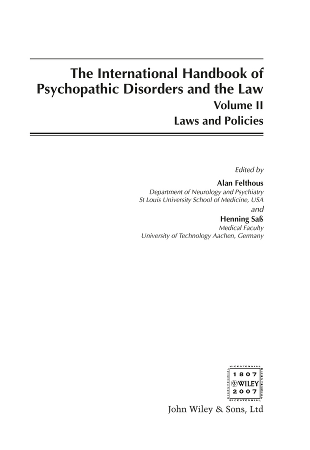 Felthous, Alan - The International Handbook on Psychopathic Disorders and the Law, ebook