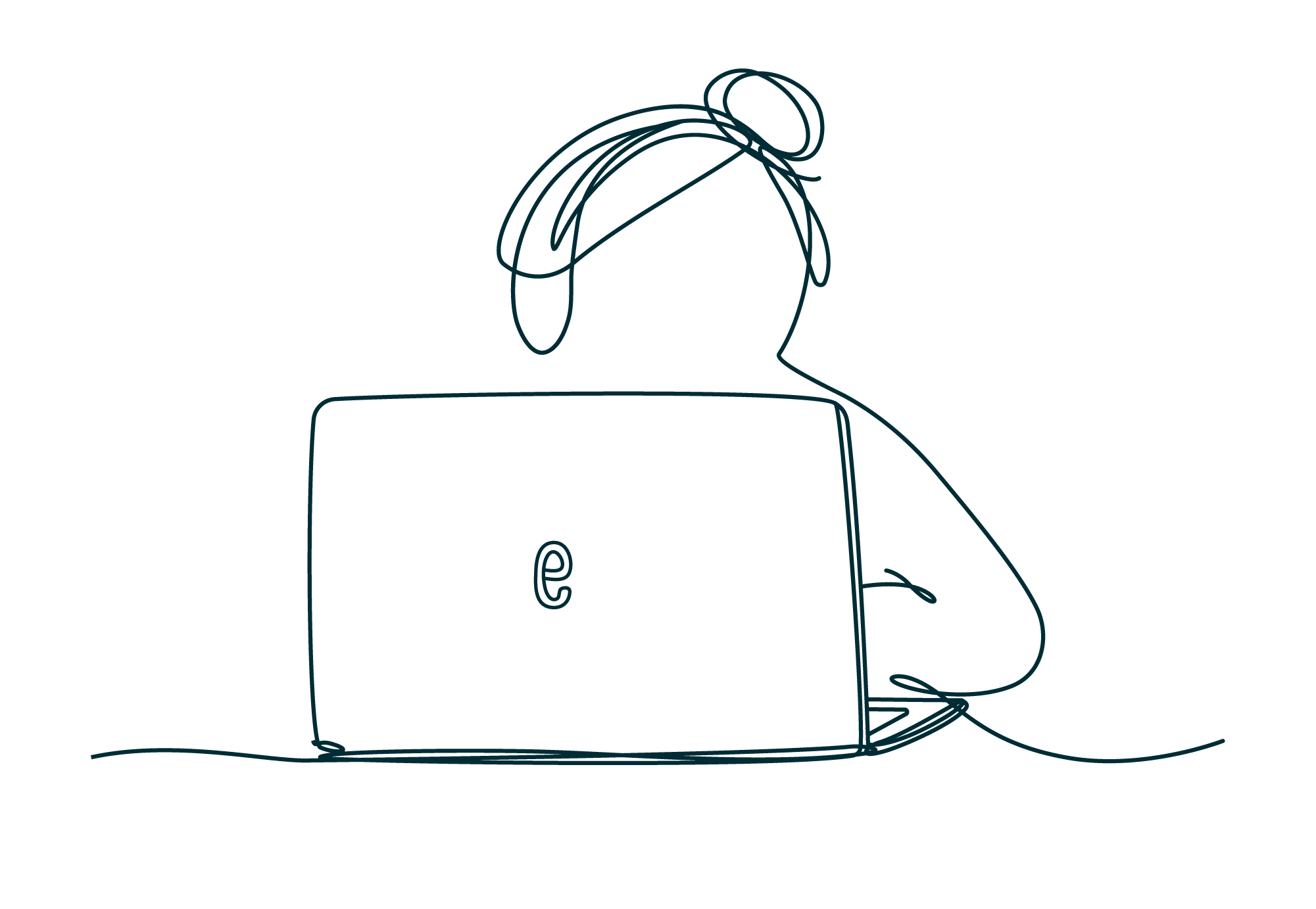 Line art-picture of a person using computer